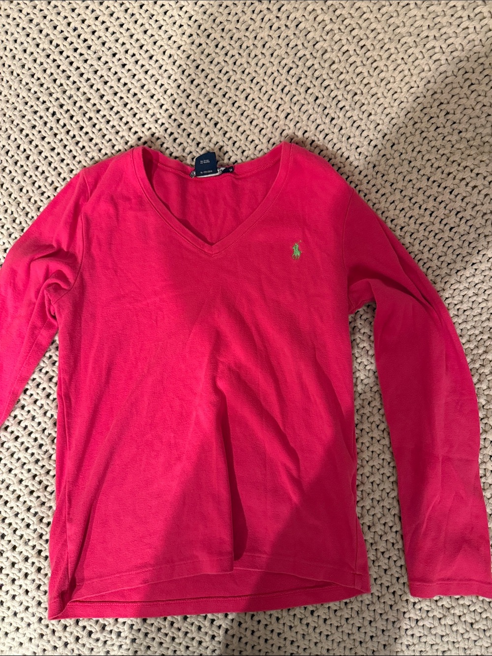 Ralph Lauren Bright Pink V-Neck Long Sleeve Tee